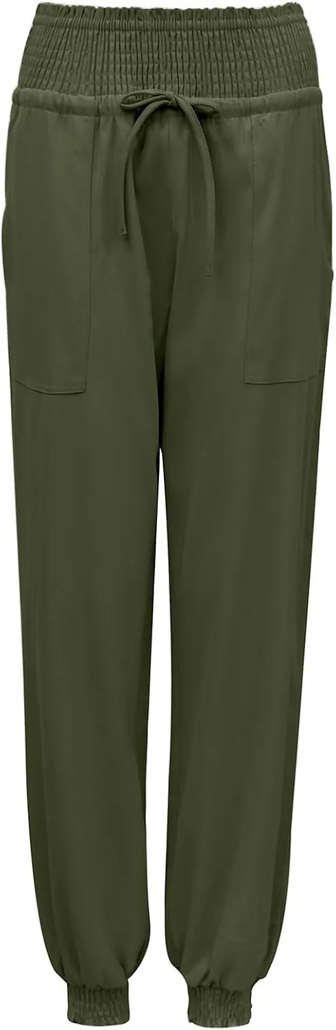 Wyeysyt Women's Casual Pants Elastic High Waist Harem Trousers with Pockets