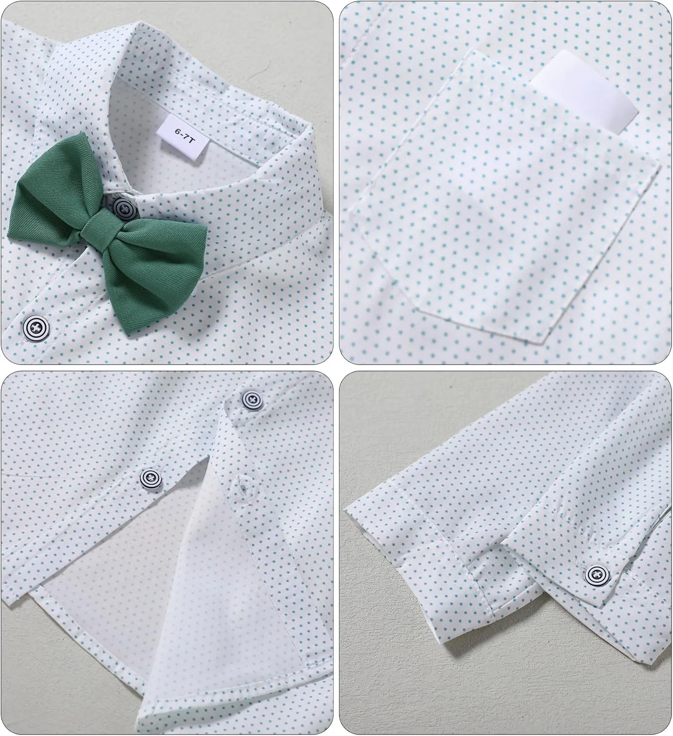 YALLET Boy Clothes Suits, Formal Dress Shirt with Bowtie Vest Suspender Pants Big Kid Gentleman Wedding Outfits 6-10 Years