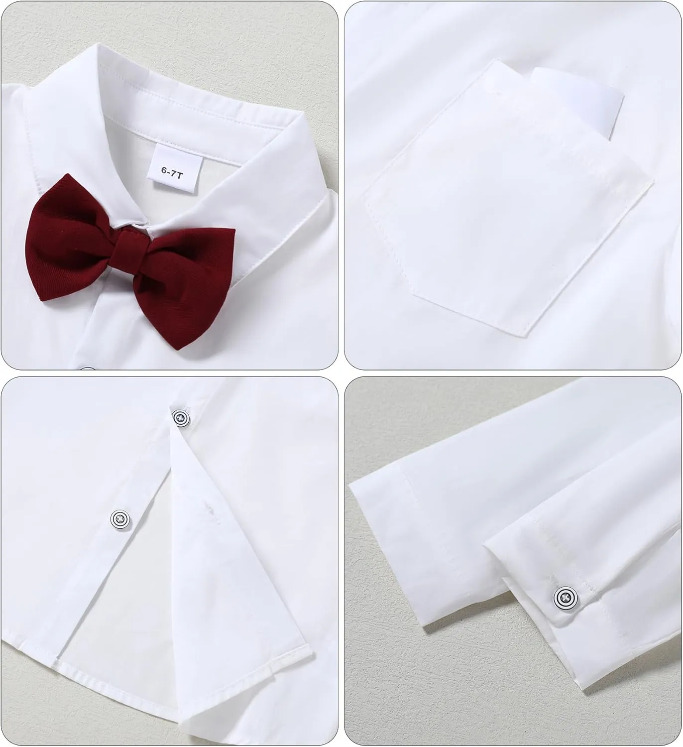 YALLET Boy Clothes Suits, Formal Dress Shirt with Bowtie Vest Suspender Pants Big Kid Gentleman Wedding Outfits 6-10 Years