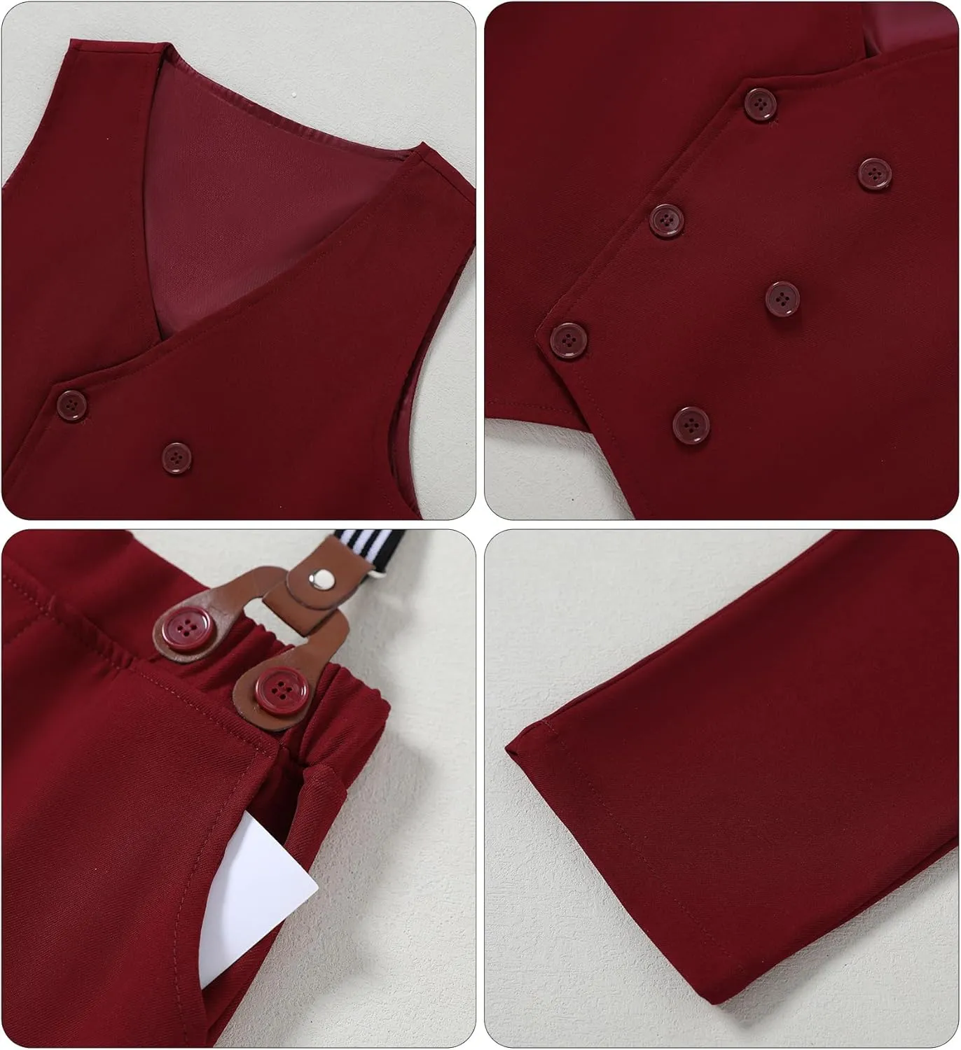 YALLET Boy Clothes Suits, Formal Dress Shirt with Bowtie Vest Suspender Pants Big Kid Gentleman Wedding Outfits 6-10 Years