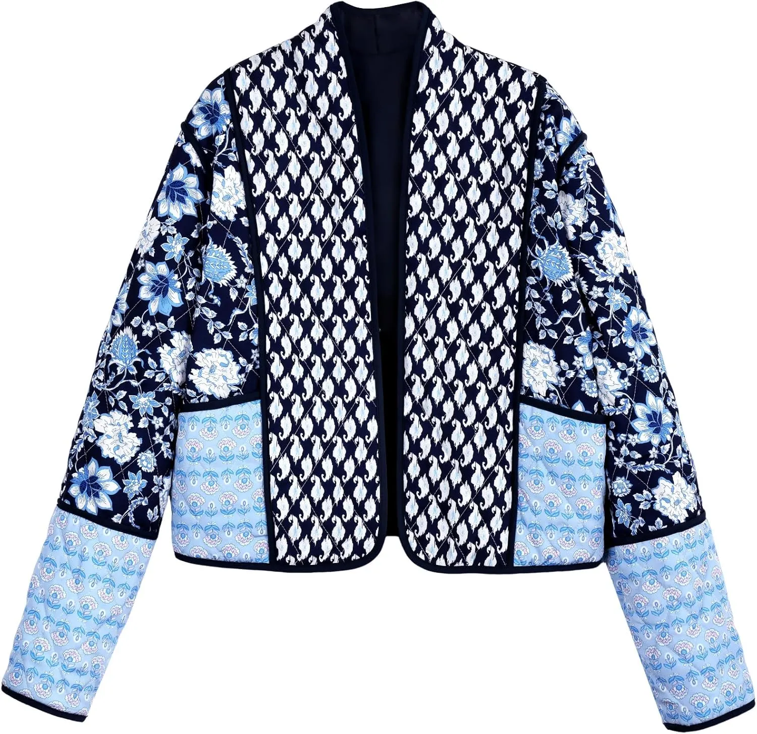 Yimoon Women's Quilted Jacket Lightweight Floral Print Cropped Puffer Coat Short Padded Open Front Winter Outwear