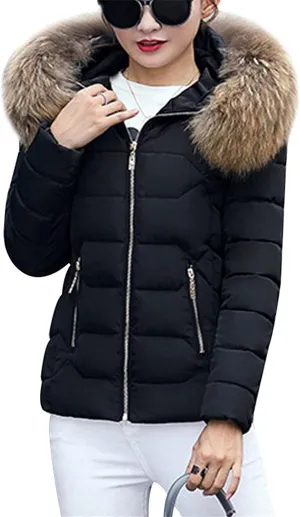 YMING Womens Winter Warm Down Coat Quilted Parka Jacket Oversized Puffer Outwear with Faux Fur Hood