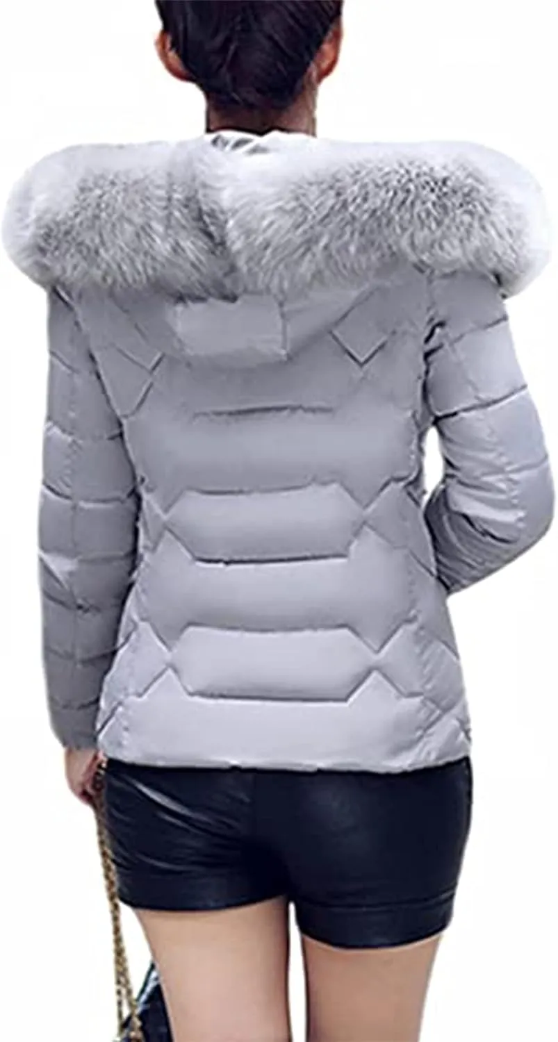YMING Womens Winter Warm Down Coat Quilted Parka Jacket Oversized Puffer Outwear with Faux Fur Hood
