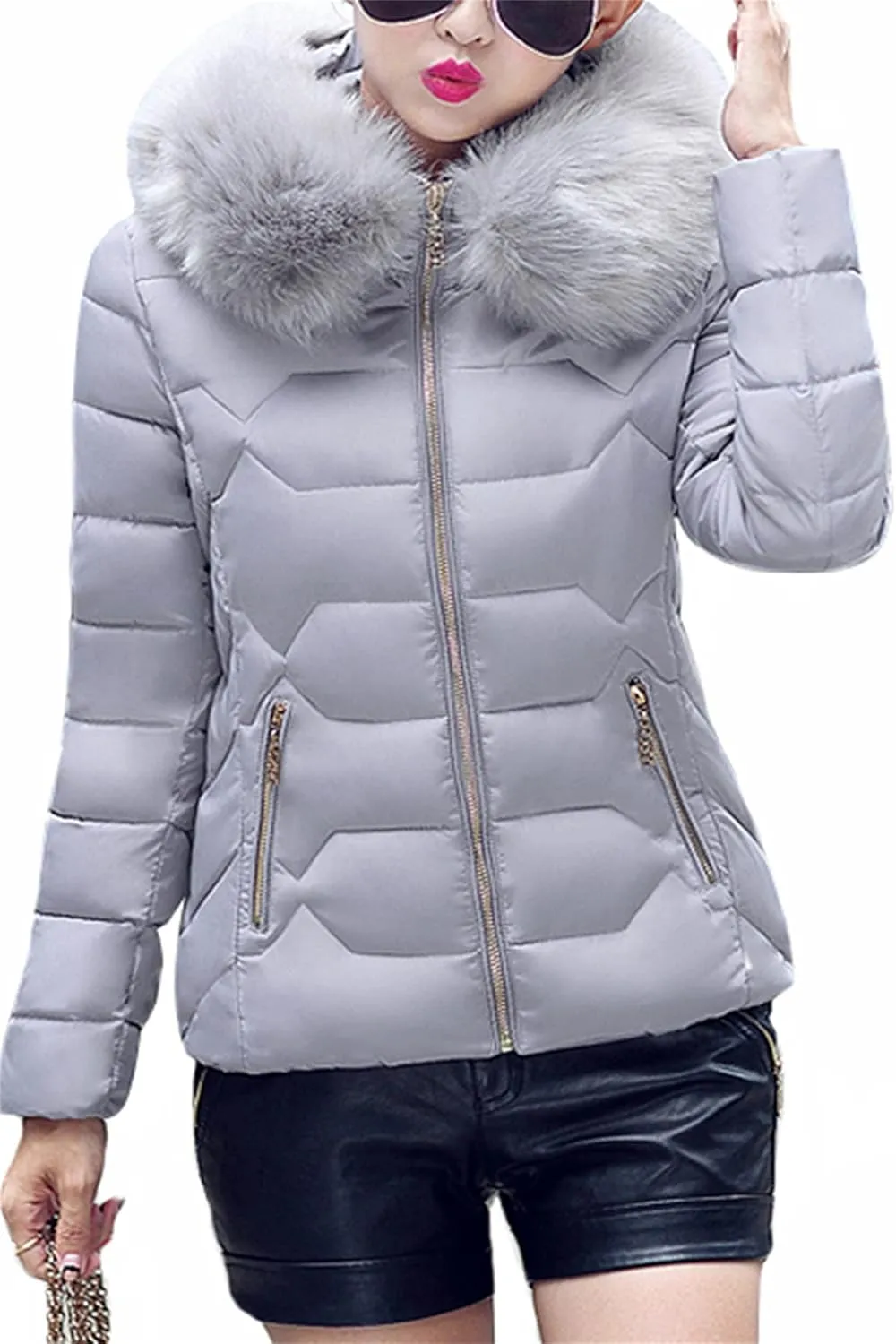 YMING Womens Winter Warm Down Coat Quilted Parka Jacket Oversized Puffer Outwear with Faux Fur Hood