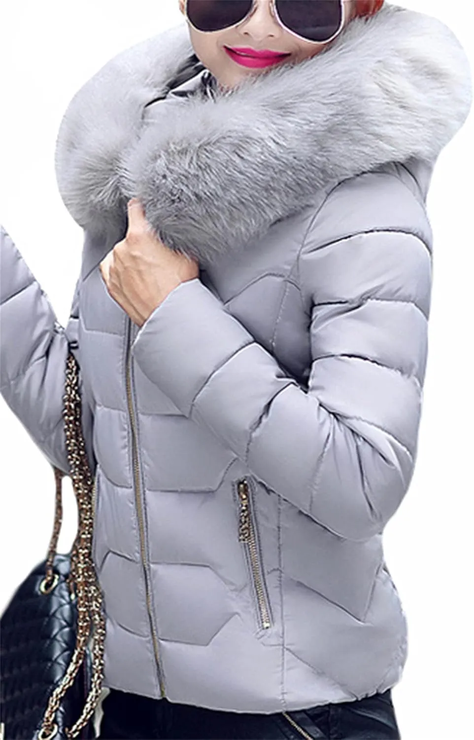 YMING Womens Winter Warm Down Coat Quilted Parka Jacket Oversized Puffer Outwear with Faux Fur Hood