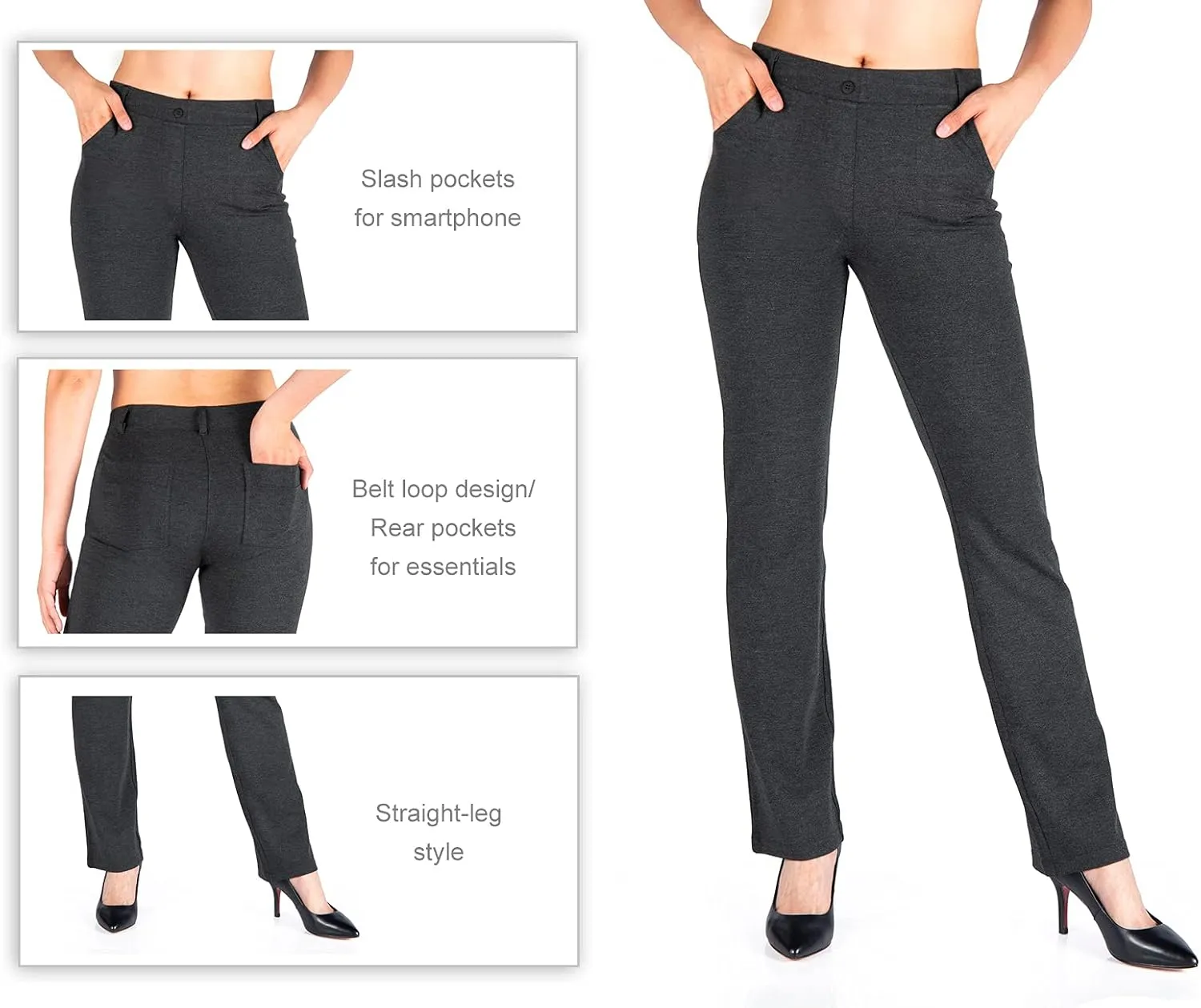 Yogipace,Belt Loops,Women's Petite/Regular/Tall Straight Leg Yoga Dress Pants