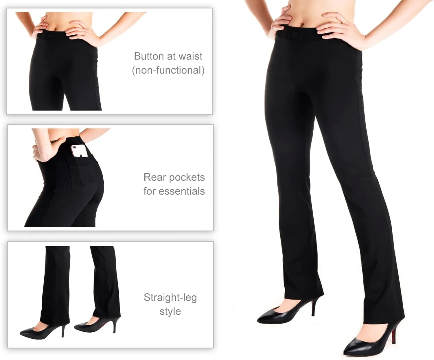 Yogipace,Belt Loops,Women's Petite/Regular/Tall Straight Leg Yoga Dress Pants