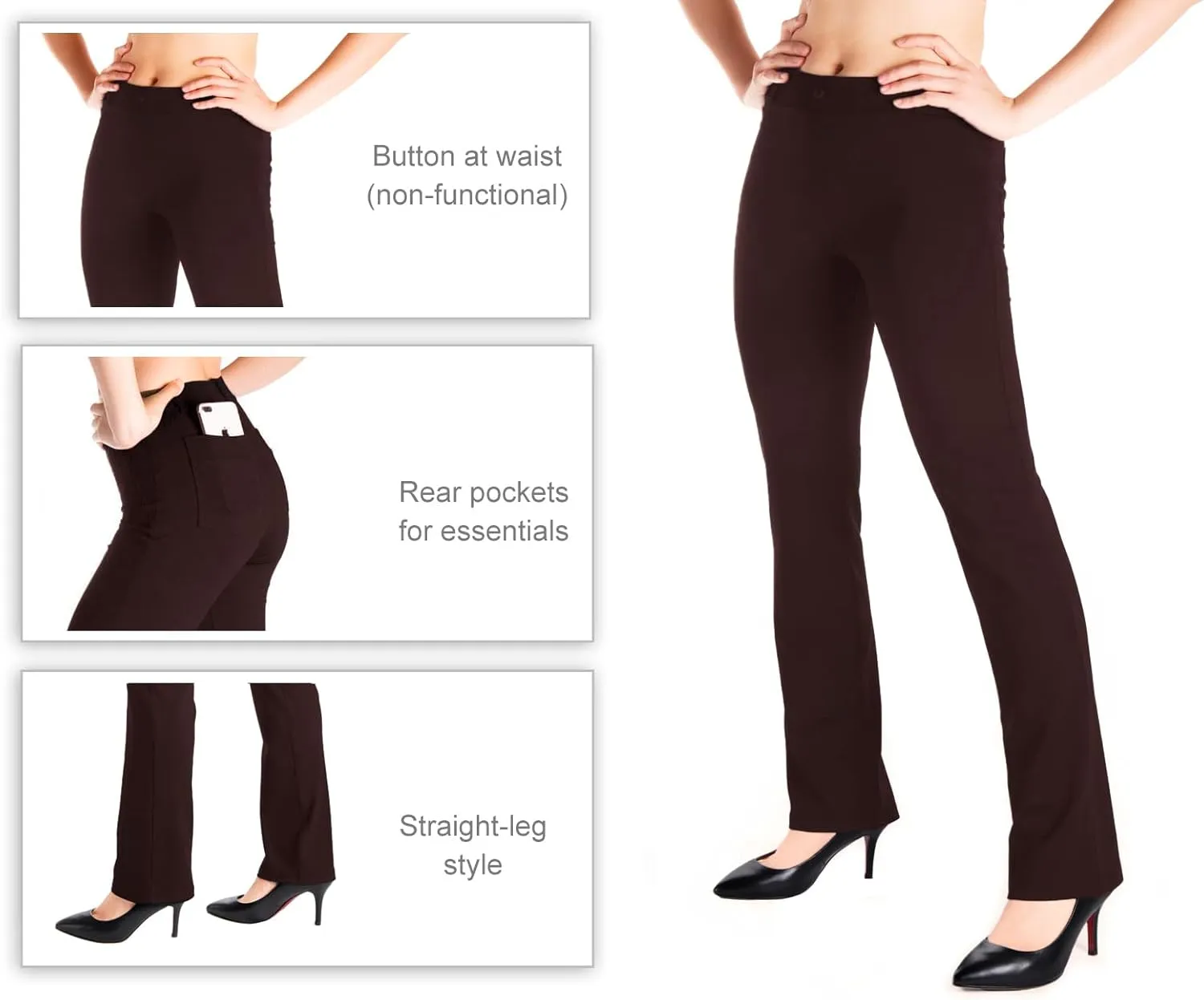 Yogipace,Belt Loops,Women's Petite/Regular/Tall Straight Leg Yoga Dress Pants