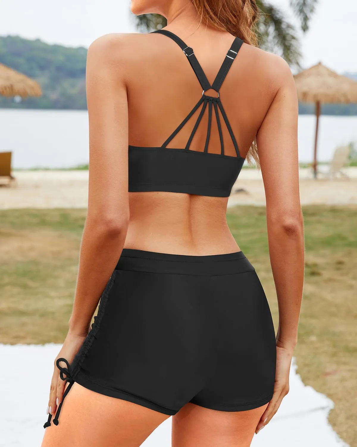 Yonique 3 Piece Womens Tankini Swimsuits with Shorts Athletic Bathing Suits Tank Tops with Bra and Boyshorts