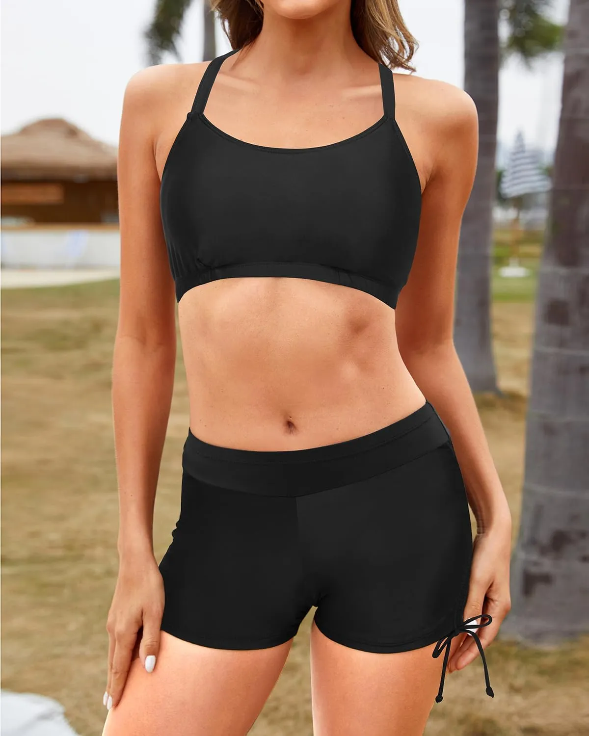 Yonique 3 Piece Womens Tankini Swimsuits with Shorts Athletic Bathing Suits Tank Tops with Bra and Boyshorts