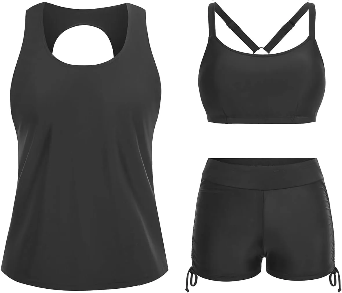 Yonique 3 Piece Womens Tankini Swimsuits with Shorts Athletic Bathing Suits Tank Tops with Bra and Boyshorts