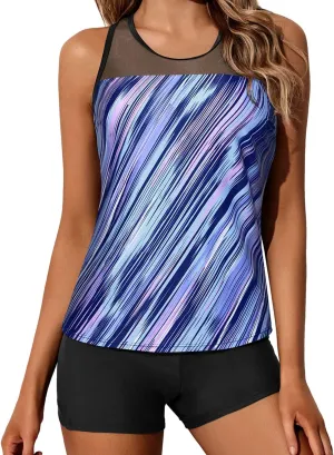 Yonique Tankini Swimsuits for Women with Shorts Athletic Two Piece Bathing Suits Racerback Tank Tops Swimwear