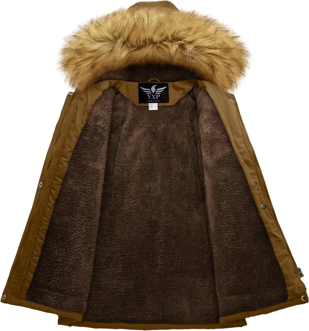 YXP Women's Winter Thicken Military Parka Jacket Warm Fleece Cotton Coat with Fur Hood
