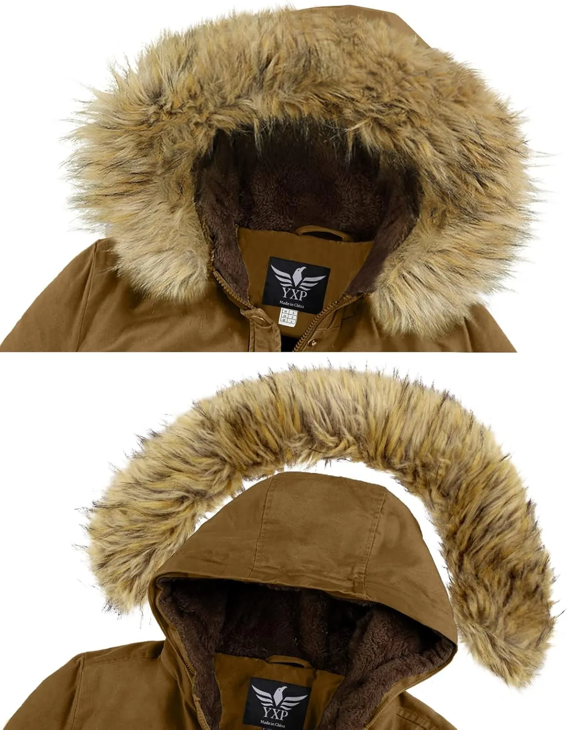 YXP Women's Winter Thicken Military Parka Jacket Warm Fleece Cotton Coat with Fur Hood