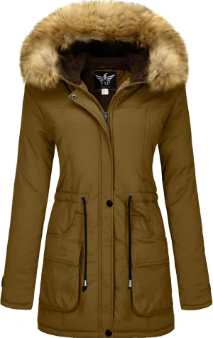 YXP Women's Winter Thicken Military Parka Jacket Warm Fleece Cotton Coat with Fur Hood