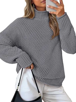 ZESICA Women's Turtleneck Batwing Sleeve Loose Oversized Chunky Knitted Pullover Sweater Jumper Tops