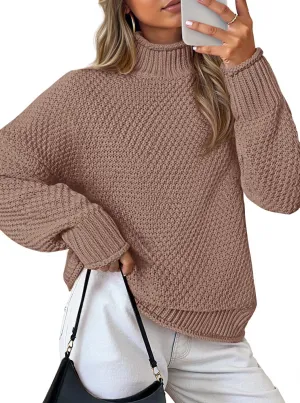 ZESICA Women's Turtleneck Batwing Sleeve Loose Oversized Chunky Knitted Pullover Sweater Jumper Tops