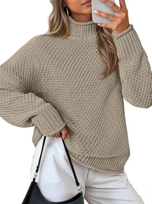 ZESICA Women's Turtleneck Batwing Sleeve Loose Oversized Chunky Knitted Pullover Sweater Jumper Tops