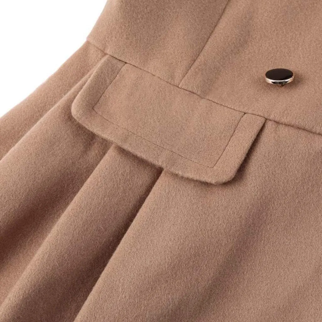 ZYXTIM Fleece Jacket for Women Plus Size Mid-Long Wool Trench Coat Faux Fur Lapel Double-Breasted Pea Coat with Belted